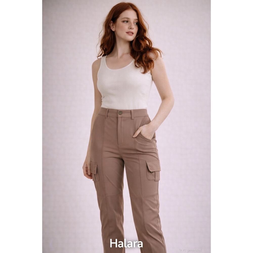Halara Brown  Cargo Pants Petite L High Rise Stretch Utility Ankle length